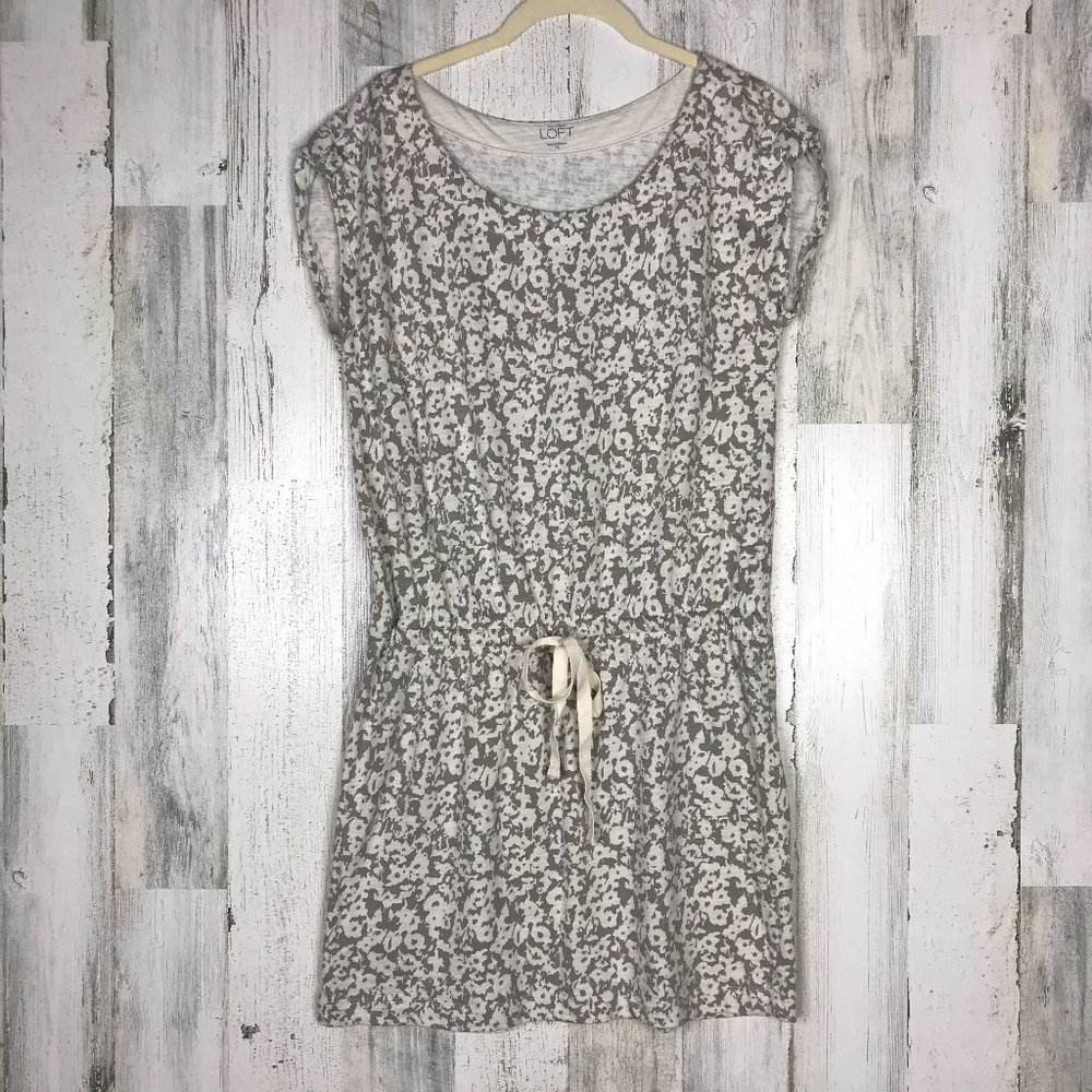 LOFT Drawstring Dress Elastic XS gray white